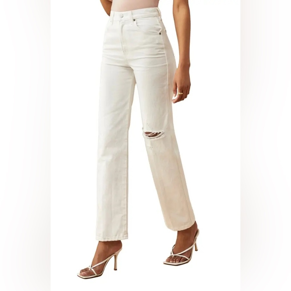 Reformation Cowboy High Rise Straight Leg Jeans in Vintage White Distressed